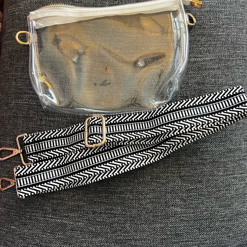 Vosturdy Clear Crossbody Stadium Bag with Herringbone Black & White Strap